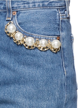 Detail View - Click To Enlarge - FORTE COUTURE - 'Longuette Le Bon' faux pearl chain distressed skirt