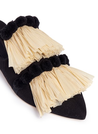 Detail View - Click To Enlarge - SANAYI 313 - Pompom raffia fringe canvas slippers
