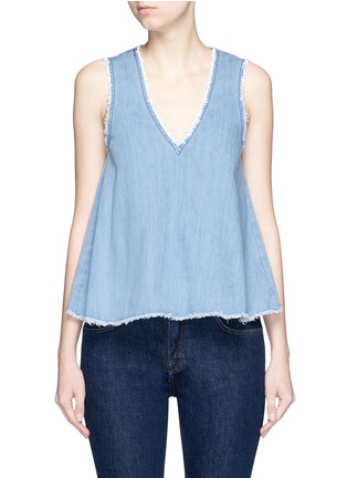 Main View - Click To Enlarge - 72723 - Cutout back frayed flare denim top