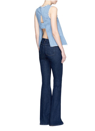 Figure View - Click To Enlarge - 72723 - Cutout back frayed flare denim top