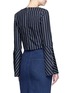 Back View - Click To Enlarge - 72723 - Stripe bell sleeve tie-front poplin top