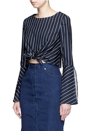 Front View - Click To Enlarge - 72723 - Stripe bell sleeve tie-front poplin top