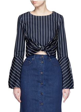 Main View - Click To Enlarge - 72723 - Stripe bell sleeve tie-front poplin top