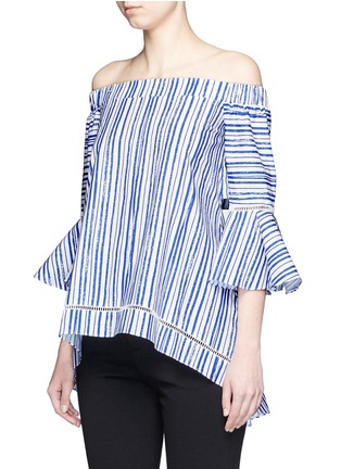 Front View - Click To Enlarge - 72723 - Washed stripe print cotton off-shoulder top