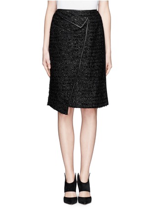Main View - Click To Enlarge - ERDEM - Leather-trim lurex tweed skirt