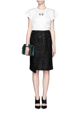 Figure View - Click To Enlarge - ERDEM - Leather-trim lurex tweed skirt