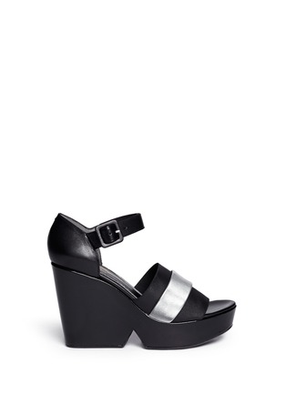 Main View - Click To Enlarge - CLERGERIE - 'Dobert' metallic leather band wedge sandals