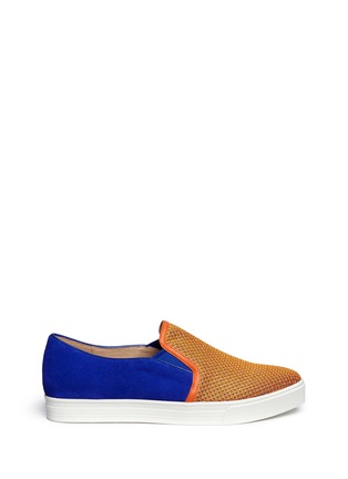 Main View - Click To Enlarge - PEDDER RED - Perforated vamp suede slip-ons 