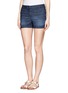 Front View - Click To Enlarge - ARMANI COLLEZIONI - Whisker effect denim shorts