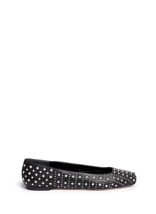 Main View - Click To Enlarge - ALEXANDER MCQUEEN - Mix stud square toe leather ballerina flats