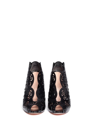 Figure View - Click To Enlarge - ALEXANDER MCQUEEN - V-throat floral perforation leather booties
