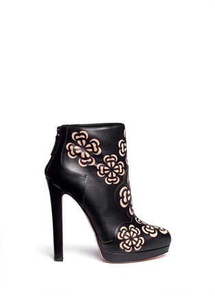Main View - Click To Enlarge - ALEXANDER MCQUEEN - Floral perforation leather ankle boots
