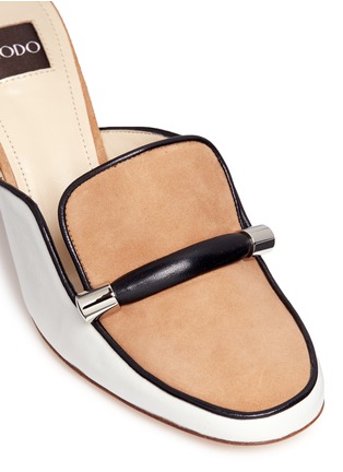 Detail View - Click To Enlarge - RODO - Geometric print heel suede and leather mules