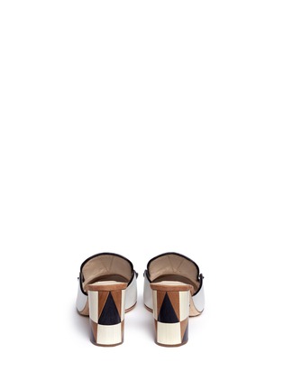 Back View - Click To Enlarge - RODO - Geometric print heel suede and leather mules