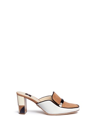 Main View - Click To Enlarge - RODO - Geometric print heel suede and leather mules