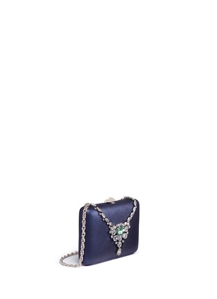 Detail View - Click To Enlarge - RODO - Jewelled necklace glitter satin clutch bag