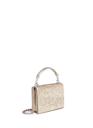 Figure View - Click To Enlarge - RODO - Strass embellished metallic leather crossbody clutch