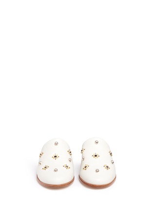 Front View - Click To Enlarge - TIBI - 'Kirsi' floral beaded leather wedge slide sandals