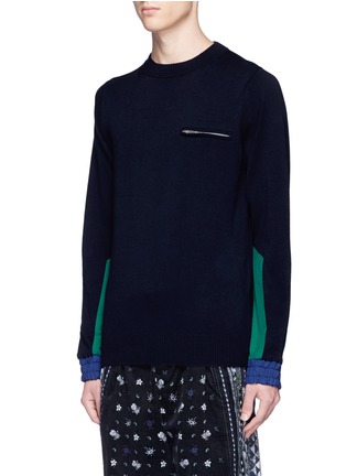 Front View - Click To Enlarge - SACAI - Contrast taffeta trim cotton sweater