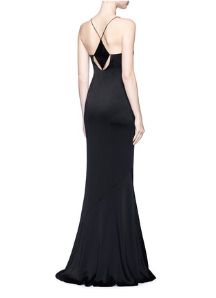 Back View - Click To Enlarge - GALVAN LONDON - Beaded spaghetti strap diamond cutout gown