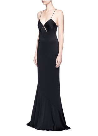 Front View - Click To Enlarge - GALVAN LONDON - Beaded spaghetti strap diamond cutout gown