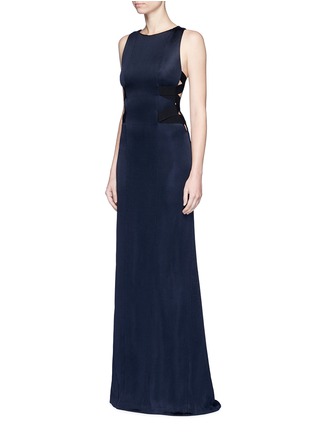 Front View - Click To Enlarge - GALVAN LONDON - Crisscross elastic strap jersey maxi gown