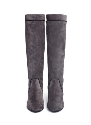 Front View - Click To Enlarge - LANVIN - Concealed wedge heel grosgrain trim suede boots