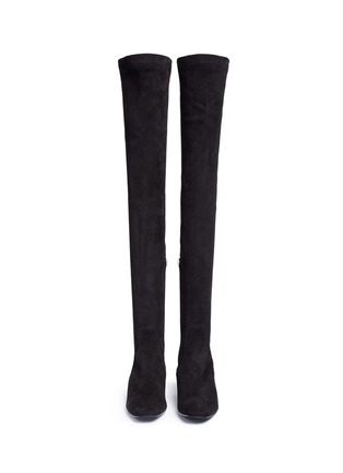 Front View - Click To Enlarge - RENÉ CAOVILLA - Strass pavé heel thigh high suede boots