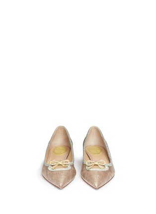 Front View - Click To Enlarge - RENÉ CAOVILLA - Strass pavé contrast bow snake effect leather pumps