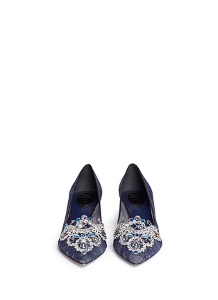 Front View - Click To Enlarge - RENÉ CAOVILLA - Glass crystal floral lace pumps