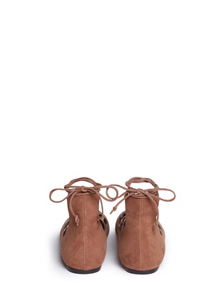 Back View - Click To Enlarge - ALAÏA - Graduating eyelet suede lace-up ghillie flats