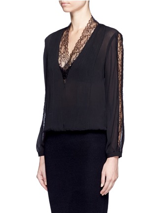 Front View - Click To Enlarge - ALICE & OLIVIA - 'Kaitlyn' floral lace trim pleated blouse