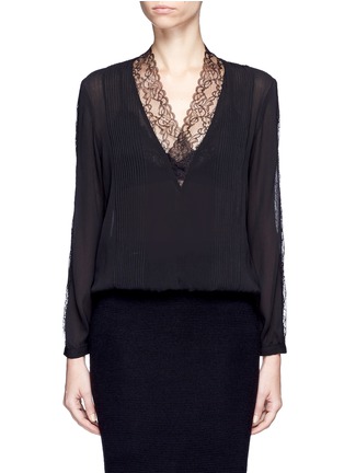 Main View - Click To Enlarge - ALICE & OLIVIA - 'Kaitlyn' floral lace trim pleated blouse