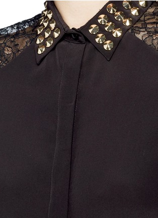 Detail View - Click To Enlarge - ALICE & OLIVIA - 'Koi' floral lace insert stud collar silk shirt
