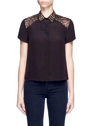 Main View - Click To Enlarge - ALICE & OLIVIA - 'Koi' floral lace insert stud collar silk shirt