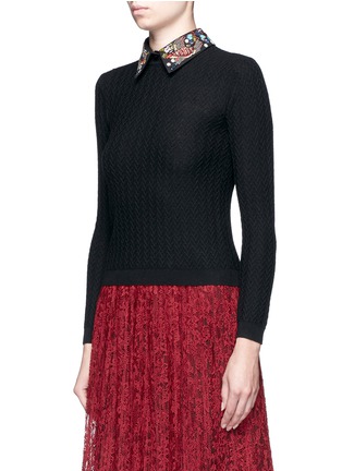 Front View - Click To Enlarge - ALICE & OLIVIA - 'Brooke' bird embroidered collar textured sweater
