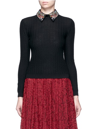 Main View - Click To Enlarge - ALICE & OLIVIA - 'Brooke' bird embroidered collar textured sweater