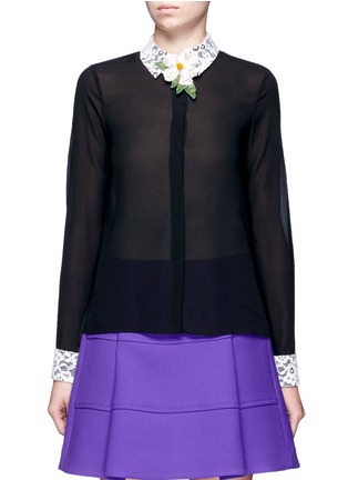 Main View - Click To Enlarge - ALICE & OLIVIA - 'Willa' sequin flower brooch lace collar silk shirt