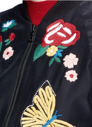 Detail View - Click To Enlarge - ALICE & OLIVIA - 'Felisa' floral and butterfly embroidered silk bomber jacket