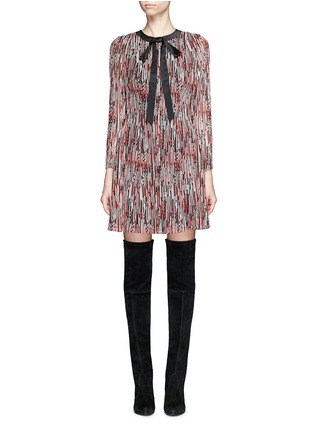 Main View - Click To Enlarge - ALICE & OLIVIA - 'Gwyneth' satin tie neck interwoven knit dress
