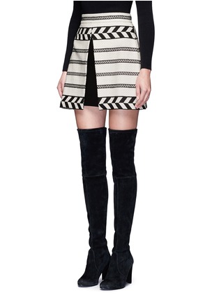 Front View - Click To Enlarge - ALICE & OLIVIA - 'Dayso' front slit tribal stripe jacquard skirt