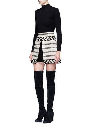 Figure View - Click To Enlarge - ALICE & OLIVIA - 'Dayso' front slit tribal stripe jacquard skirt