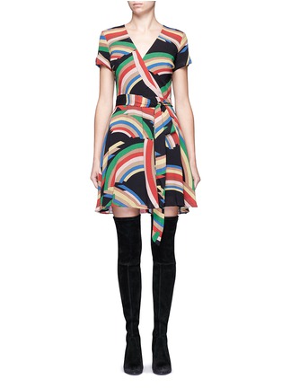 Main View - Click To Enlarge - ALICE & OLIVIA - 'Adrianna' rainbow print tie waist wrap dress