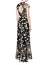 Back View - Click To Enlarge - ALICE & OLIVIA - 'Aaliyah' metallic floral embroidered gown