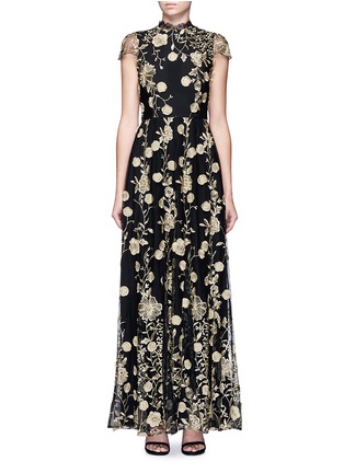 Main View - Click To Enlarge - ALICE & OLIVIA - 'Aaliyah' metallic floral embroidered gown