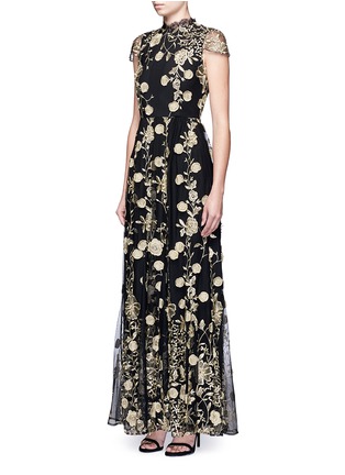 Figure View - Click To Enlarge - ALICE & OLIVIA - 'Aaliyah' metallic floral embroidered gown