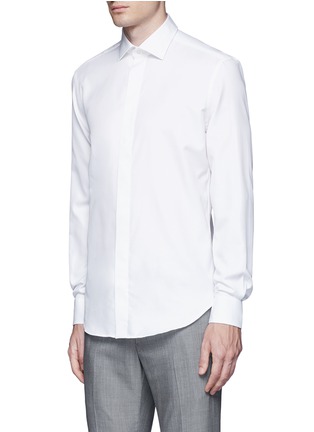 Front View - Click To Enlarge - ARMANI COLLEZIONI - Slim fit cotton-silk tuxedo shirt