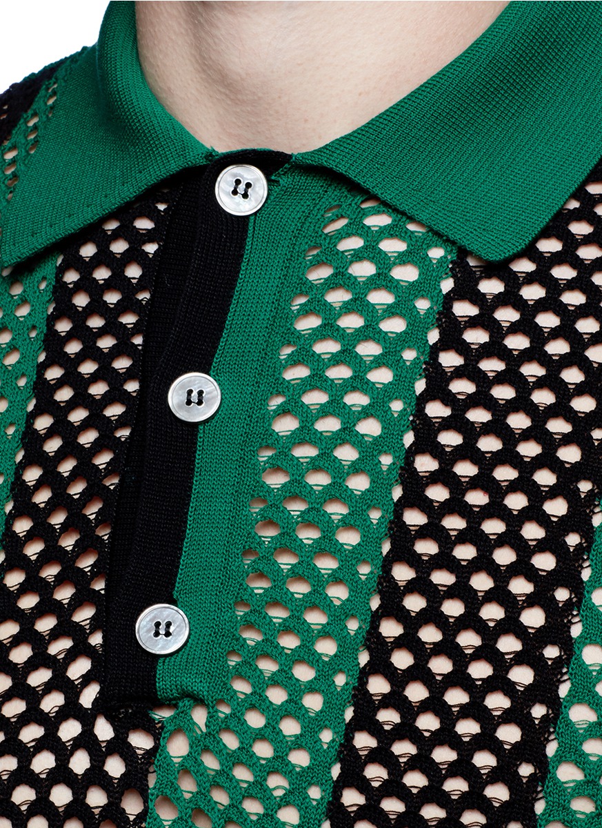 PAUL SMITH Stripe Open Knit Polo Shirt