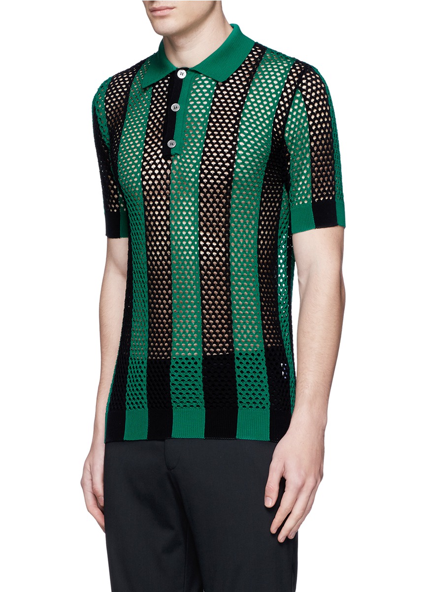 PAUL SMITH Stripe Open Knit Polo Shirt