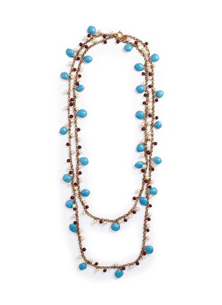 Main View - Click To Enlarge - VINTAGE CHANEL - Turquoise petal faux pearl bead chain necklace